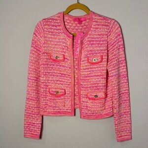 Lilly Pulitzer Kienna Cardigan Pink Orange Tweed Sweater NWT